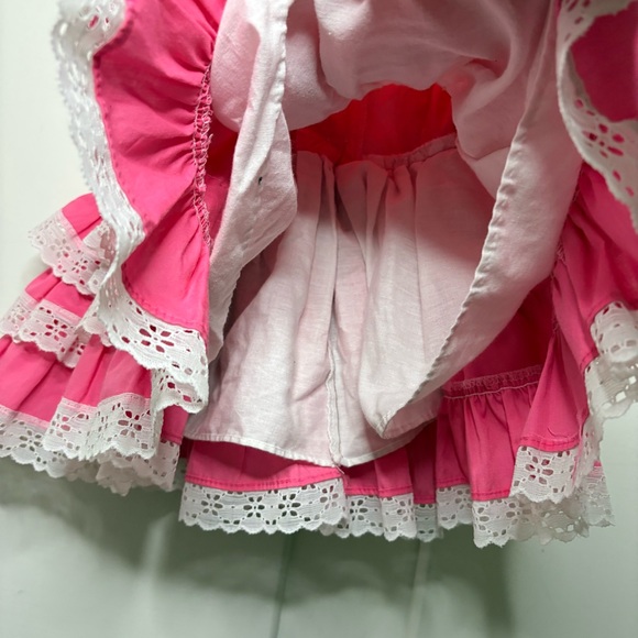 Vintage 80s Toddler Pink Frilly Ruffled Lace Layered Pageant Party Circle Dress - Picture 4 of 7